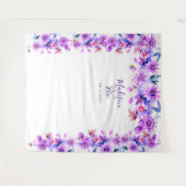 パープルフラワーウェディングフォトブースの背景 タペストリー (正面(横))