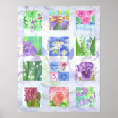 パープルフラワーウォーターカラーコラージアートパンジーバラ ポスター (正面)