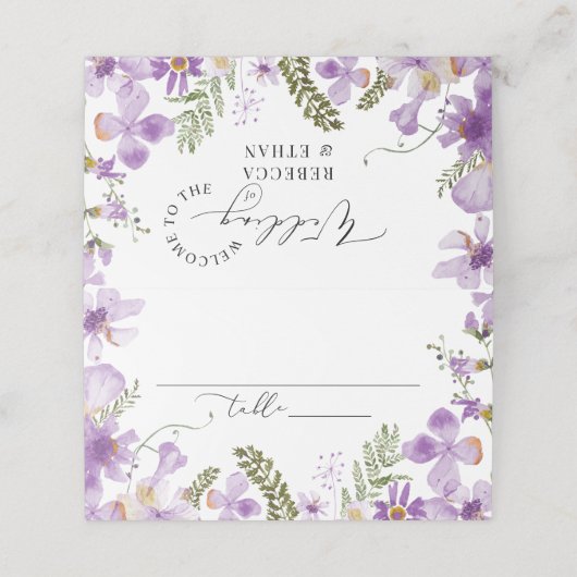 パープルフラワーエレガントウェディング座席表 プレイスカード (外部開封)
