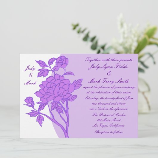 パープルフラワーカスタムウェディング招待状 招待状 (スタンド正面)