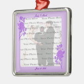 パープルフラワーカスタムズスクエアシルバーオーナメント メタルオーナメント (左)