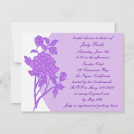 パープルフラワーカスタムブライダルシャワー招待状 招待状 (正面)