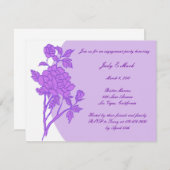 パープルフラワーカスタム婚約パーティ招待状 招待状 (正面/裏面)