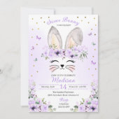 パープルフラワークラウンバニー耳イースター誕生日 招待状 (正面)