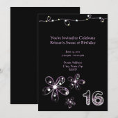 パープルフラワースイート16誕生日招待状 招待状 (正面/裏面)