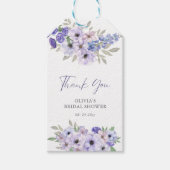 パープルフラワースクリプトブライダルシャワーありがとう ギフトタグ (正面)