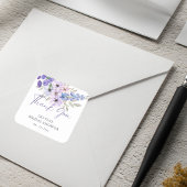 パープルフラワースクリプトブライダルシャワーありがとう スクエアシール