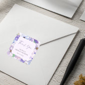 パープルフラワースクリプトブライダルシャワーありがとう スクエアシール