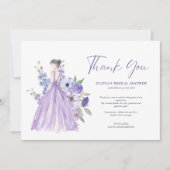 パープルフラワースクリプトブライダルシャワーサンキューカード 招待状 (正面)