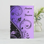 パープルフラワースクロールワーク結婚式招待状 招待状 (スタンド正面)
