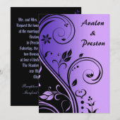 パープルフラワースクロールワーク結婚式招待状 招待状 (正面/裏面)