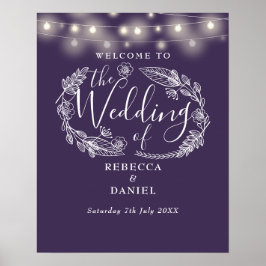 パープルフラワーストライプライト ウェルカムサインボード 結婚式 ポスター