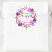 パープルフラワーズウォーター色フローラリースありがとう ラウンドシール (バッグ)