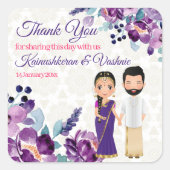 パープルフラワーズサウスインディアン結婚ズタミルテルグ スクエアシール (正面)