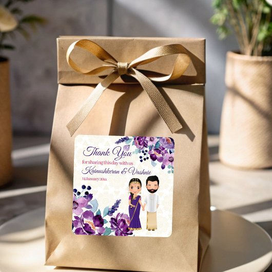 パープルフラワーズサウスインディアン結婚ズタミルテルグ スクエアシール