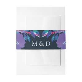 パープルフラワーズハンド絵を描招待状用帯 招待状ベリーバンド