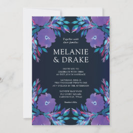 パープルフラワーズハンド絵を描結婚式招待状 招待状