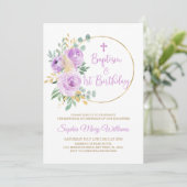 パープルフラワーズバプテスマ&ファースト誕生日 招待状 (スタンド正面)