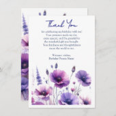 パープルフラワーズバースデーパーティーサンキューカード サンキューカード (正面/裏面)