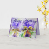 パープルフラワーズフローラヴィオラウォーターカラーアート カード (黄色い花)