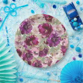 パープルフラワーズフローラ紙プレート ペーパープレート (パーティー)