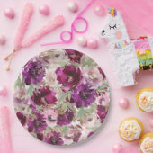 パープルフラワーズフローラ紙プレート ペーパープレート (パーティー)