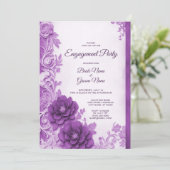 パープルフラワーズフローリッシュ婚約招待状 招待状 (スタンド正面)