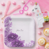 パープルフラワーズフローリッシュ紙プレート ペーパープレート (パーティー)