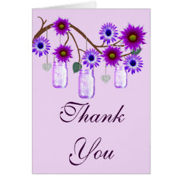 パープルフラワーズメイソンジャースサンキューカード