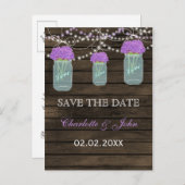 パープルフラワーズメイソンジャースバーンウッド結婚ズ 案内ポストカード (正面/裏面)