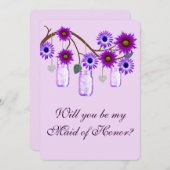 パープルフラワーズメイソンジャースメイド・オブ・オーナー(花嫁付き添い人)カード 招待状 (正面/裏面)