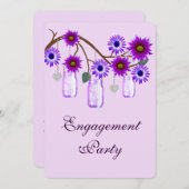パープルフラワーズメイソンジャース婚約パーティ招待状 招待状 (正面/裏面)