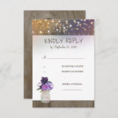 パープルフラワーズメイソンジャールウェディングRSVP 出欠カード (正面/裏面)