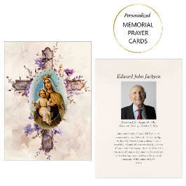 パープルフラワーズヴァージンメアリー葬儀祈りの言葉カード プレイスカード