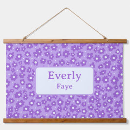 パープルフラワーズ名前をカスタムするキッズルーム子供部屋アート 吊り下げ型タペストリー