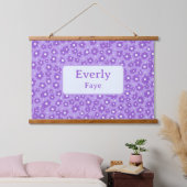 パープルフラワーズ名前をカスタムするキッズルーム子供部屋アート 吊り下げ型タペストリー (寝室)