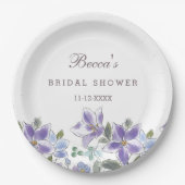 パープルフラワーズ薄紫フローラブライダルシャワー ペーパープレート (正面)