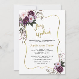 パープルフラワーズ金ゴールドヘンスバチェロレッテ週末 招待状