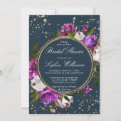 パープルフラワーズ&ネイビーブルーブライダルシャワー 招待状 (正面)
