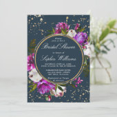 パープルフラワーズ&ネイビーブルーブライダルシャワー 招待状 (スタンド正面)