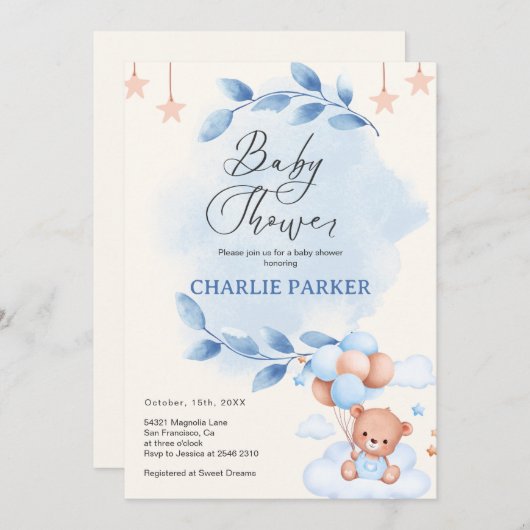 パープルフラワーズ ブーケ 招待状 (正面/裏面)