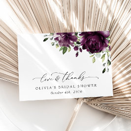 パープルフラワーズ、プラムフラワーズ、ボヘミア、ブライダルシャワー サンキューカード