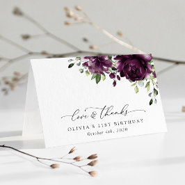 パープルフラワーズ、プラムフラワーズ、ボヘミア、誕生日 サンキューカード