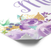 パープルフラワーゾウ赤ちゃん歓迎のベビーシャワー ポスター (角)