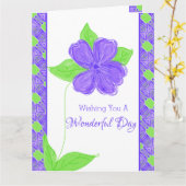 パープルフラワーハッピーバースデー カード (黄色い花)
