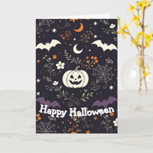 パープルフラワーハロウィンパンプキン カード