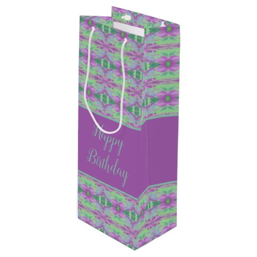 パープルフラワーパターン（の模様が）あるワインスタイル抱き枕 ワインギフトバッグ (正面アングル)