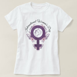 パープルフラワーフェミニストシンボル国際女性デー Tシャツ