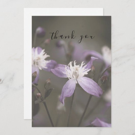 パープルフラワーフラワーズフローラフラットサンキューカード サンキューカード (正面/裏面)
