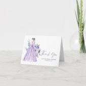 パープルフラワーブライダルシャワーサンキューフォールドカード 招待状 (正面)